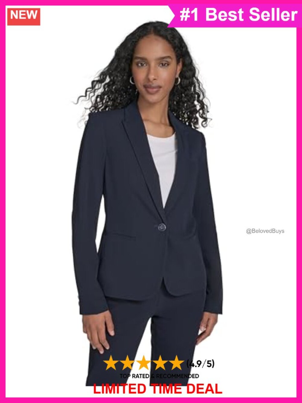 Single-Button Business Blazer with Notch Lapel - Poly Rayon Stretch